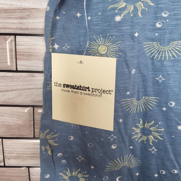 New Sweatshirt Project Women's Small Shirt Blue Sun Moon Blouse Short Sleeve Top - Picture 6 of 12